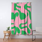 Pink and Green Soft Curves Retro Modern Abstract Pattern Window Curtain Gallery Image 5