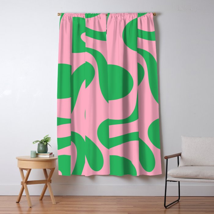 Pink and Green Soft Curves Retro Modern Abstract Pattern Window Curtain Gallery Image 5