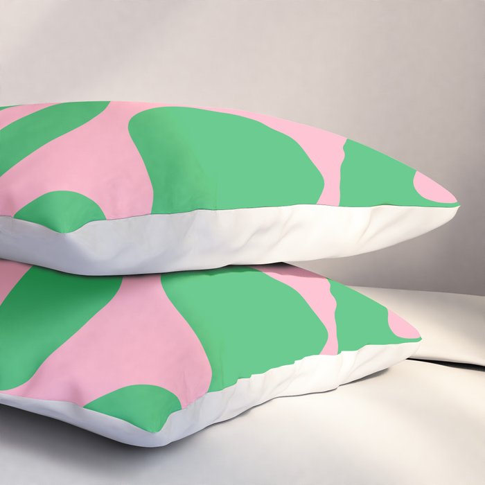Pink and Green Soft Curves Retro Modern Abstract Pattern Pillow Sham Gallery Image 3