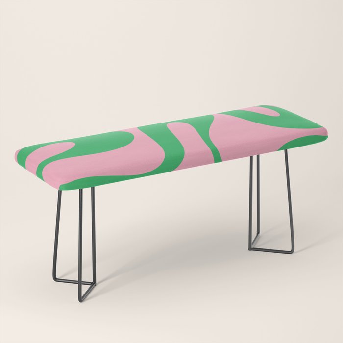Pink and Green Soft Curves Retro Modern Abstract Pattern Bench Gallery Image 1
