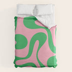 Pink and Green Soft Curves Retro Modern Abstract Pattern Duvet Cover Gallery Image 6