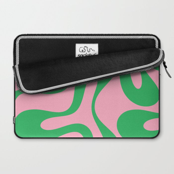 Pink and Green Soft Curves Retro Modern Abstract Pattern Laptop Sleeve Gallery Image 2
