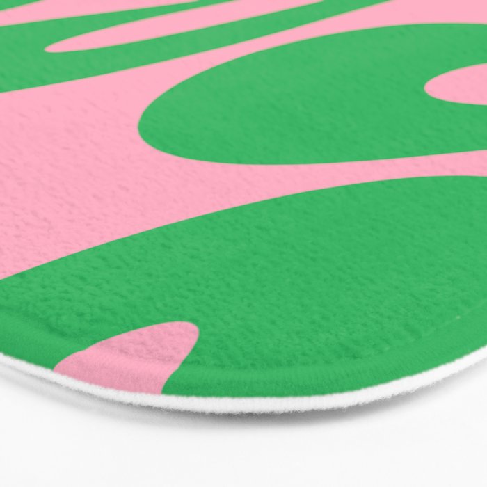 Pink and Green Soft Curves Retro Modern Abstract Pattern Bath Mat Gallery Image 3