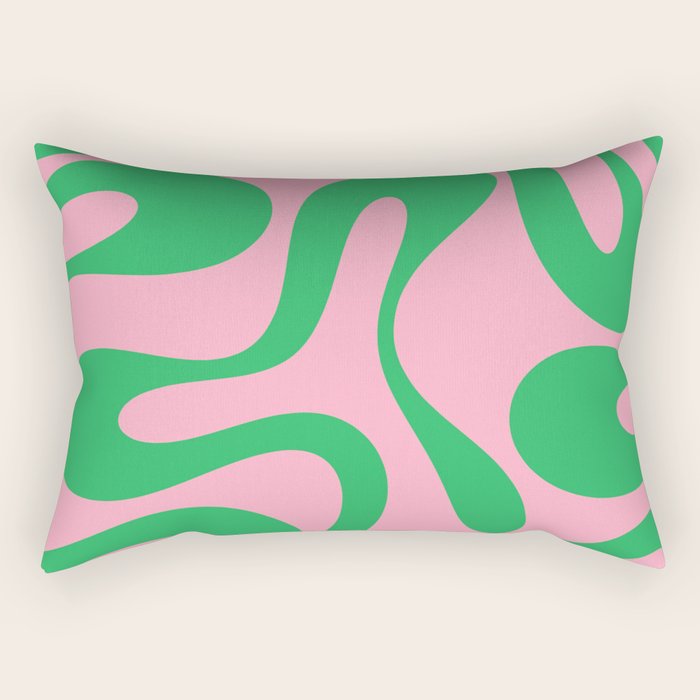 Pink and Green Soft Curves Retro Modern Abstract Pattern Rectangular Pillow Gallery Image 2