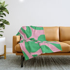 Pink and Green Soft Curves Retro Modern Abstract Pattern Throw Blanket Gallery Image 1