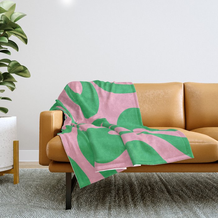 Pink and Green Soft Curves Retro Modern Abstract Pattern Throw Blanket Gallery Image 1