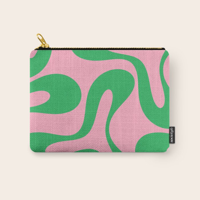 Pink and Green Soft Curves Retro Modern Abstract Pattern Carry All Pouch Gallery Image 1