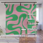 Pink and Green Soft Curves Retro Modern Abstract Pattern Wall Mural Gallery Image 1