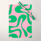Pink and Green Soft Curves Retro Modern Abstract Pattern Wrapping Paper Gallery Image 1