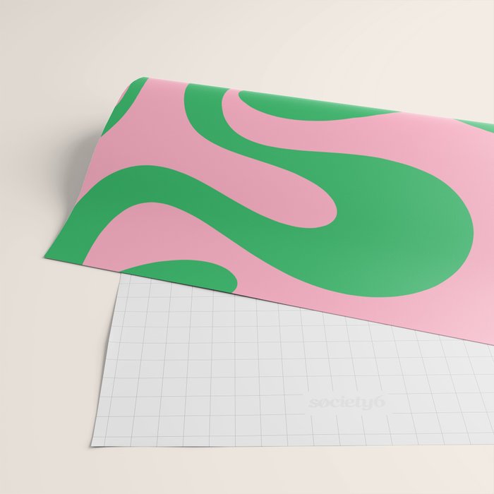 Pink and Green Soft Curves Retro Modern Abstract Pattern Wrapping Paper Gallery Image 2