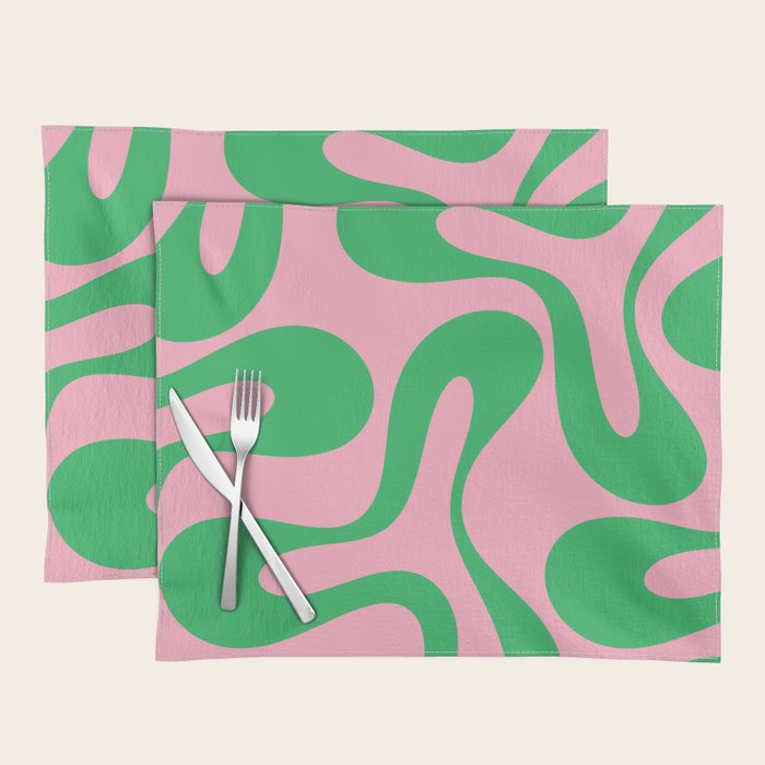 Pink and Green Soft Curves Retro Modern Abstract Pattern Placemat Gallery Image 1