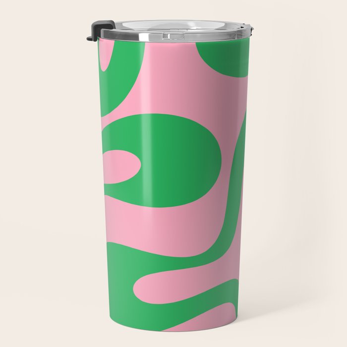 Pink and Green Soft Curves Retro Modern Abstract Pattern Travel Mug Gallery Image 3