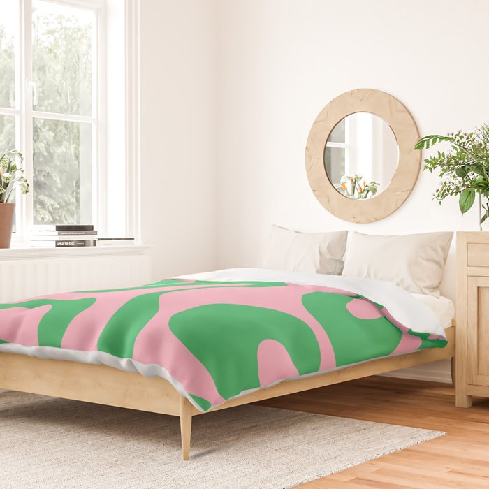 Pink and Green Soft Curves Retro Modern Abstract Pattern Duvet Cover Gallery Image 2