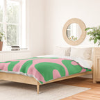Pink and Green Soft Curves Retro Modern Abstract Pattern Duvet Cover Gallery Image 2