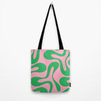 Pink and Green Soft Curves Retro Modern Abstract Pattern Tote Bag Gallery Image 2