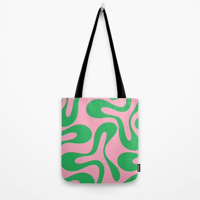 Pink and Green Soft Curves Retro Modern Abstract Pattern Tote Bag Gallery Image 2
