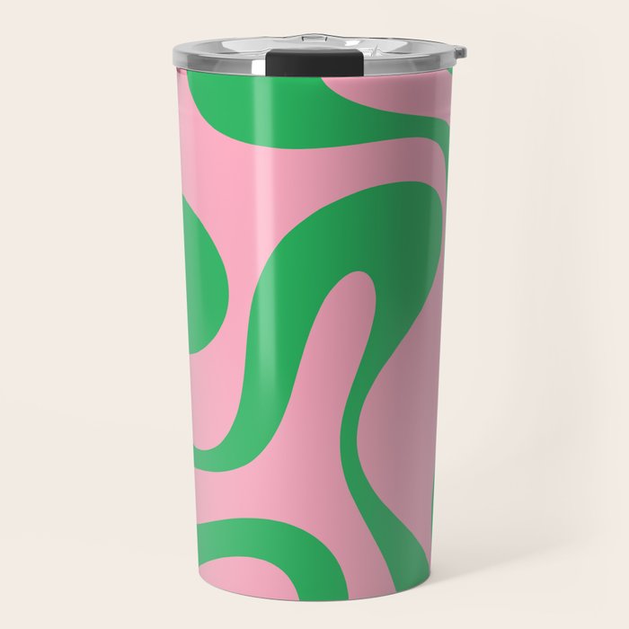 Pink and Green Soft Curves Retro Modern Abstract Pattern Travel Mug Gallery Image 1