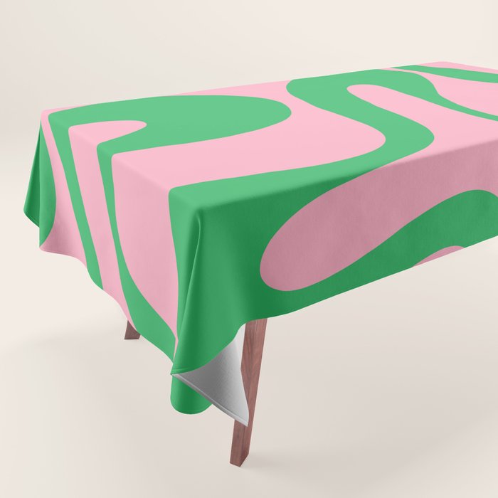 Pink and Green Soft Curves Retro Modern Abstract Pattern Tablecloth Gallery Image 1