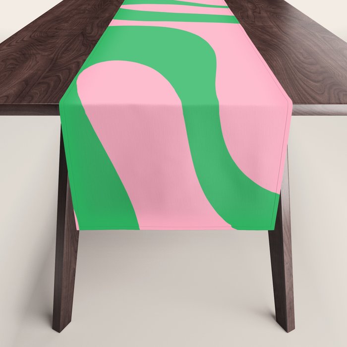Pink and Green Soft Curves Retro Modern Abstract Pattern Table Runner Gallery Image 1