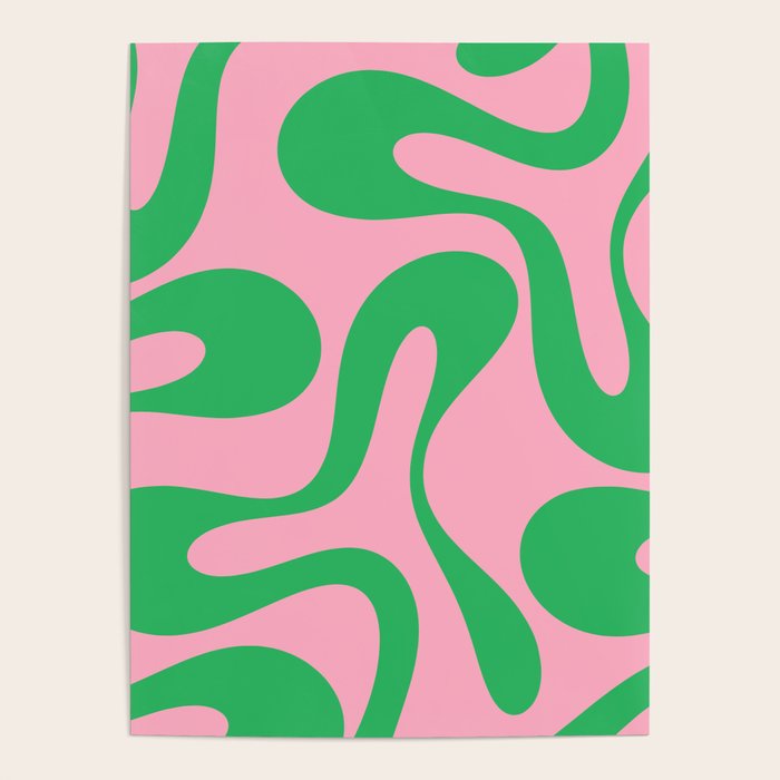 Pink and Green Soft Curves Retro Modern Abstract Pattern Poster Gallery Image 4