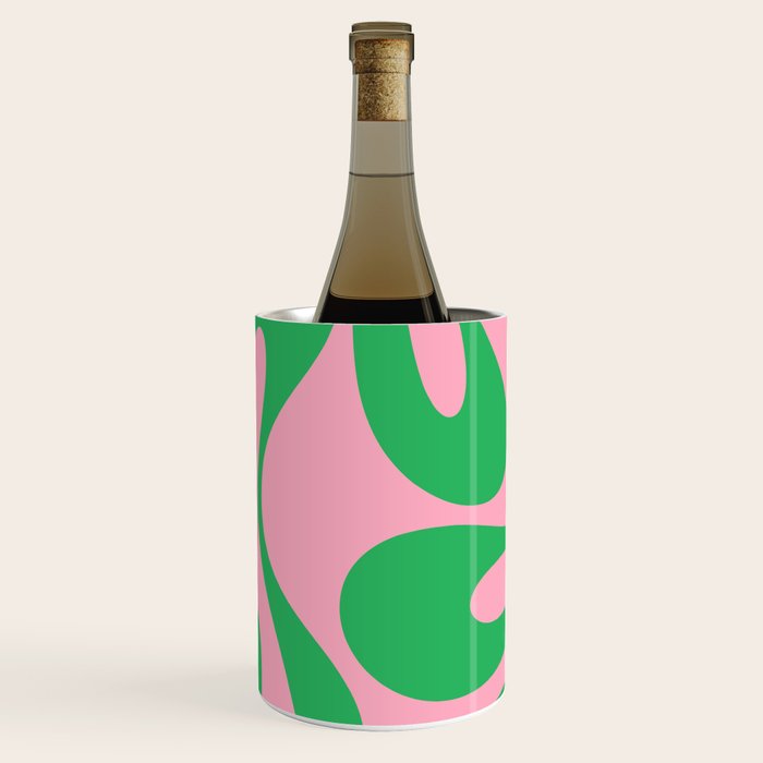 Pink and Green Soft Curves Retro Modern Abstract Pattern Wine Chiller Gallery Image 3