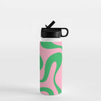 Pink and Green Soft Curves Retro Modern Abstract Pattern Water Bottle Gallery Image 1