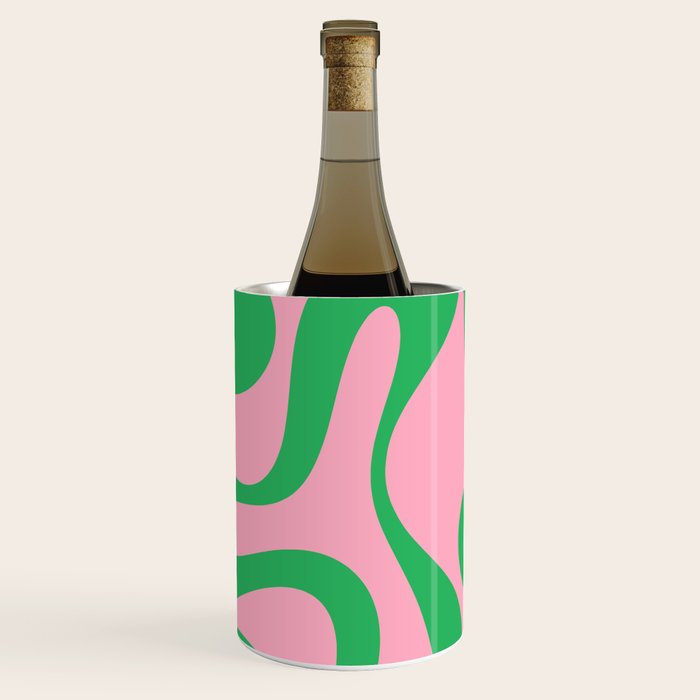 Pink and Green Soft Curves Retro Modern Abstract Pattern Wine Chiller Gallery Image 1