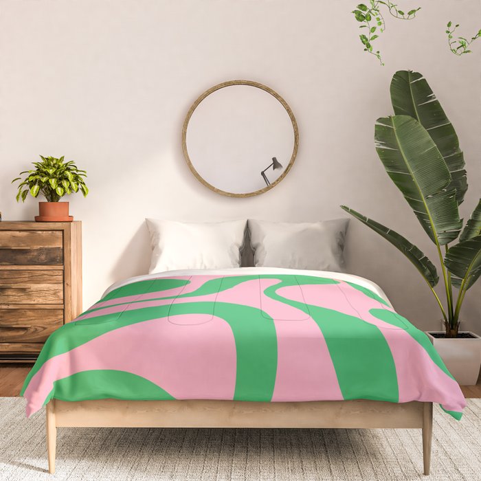 Pink and Green Soft Curves Retro Modern Abstract Pattern Comforter Gallery Image 3
