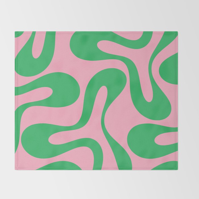 Pink and Green Soft Curves Retro Modern Abstract Pattern Throw Blanket Gallery Image 2