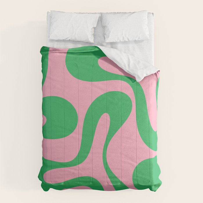 Pink and Green Soft Curves Retro Modern Abstract Pattern Comforter Gallery Image 6