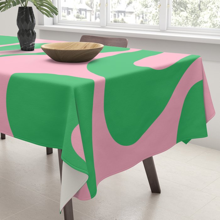 Pink and Green Soft Curves Retro Modern Abstract Pattern Tablecloth Gallery Image 3