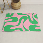Pink and Green Soft Curves Retro Modern Abstract Pattern Rug Gallery Image 1
