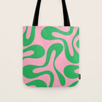 Pink and Green Soft Curves Retro Modern Abstract Pattern Tote Bag Gallery Image 1