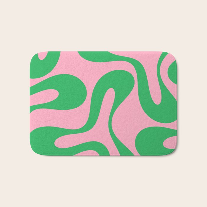 Pink and Green Soft Curves Retro Modern Abstract Pattern Bath Mat Gallery Image 1