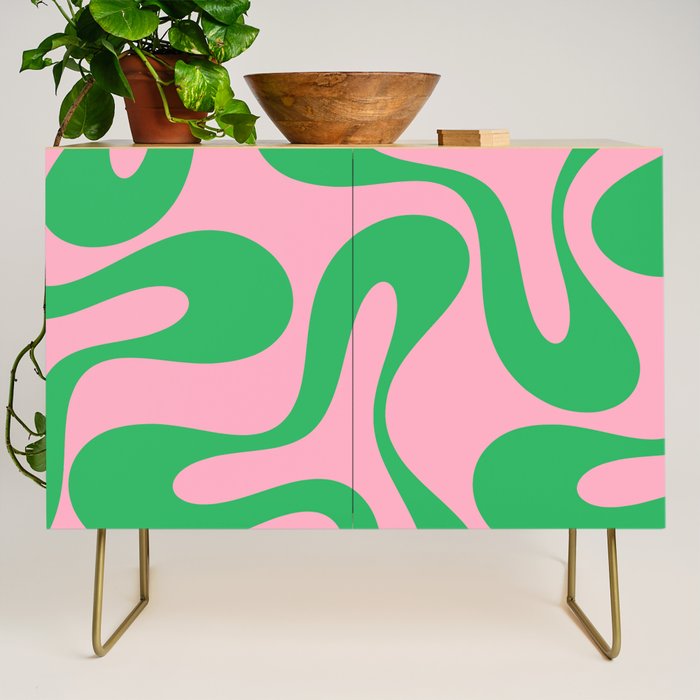 Pink and Green Soft Curves Retro Modern Abstract Pattern Credenza Gallery Image 1