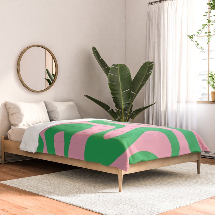 Pink and Green Soft Curves Retro Modern Abstract Pattern Comforter Gallery Image 2