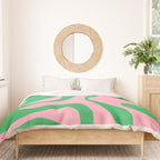 Pink and Green Soft Curves Retro Modern Abstract Pattern Duvet Cover Gallery Image 3