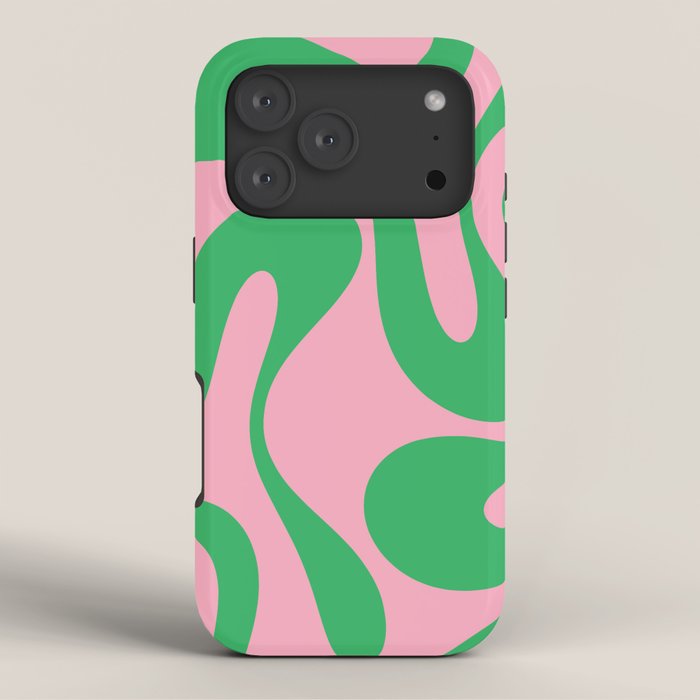 Pink and Green Soft Curves Retro Modern Abstract Pattern iPhone Case Gallery Image 3
