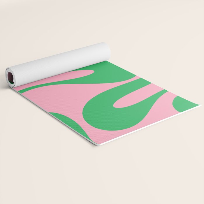 Pink and Green Soft Curves Retro Modern Abstract Pattern Yoga Mat Gallery Image 2