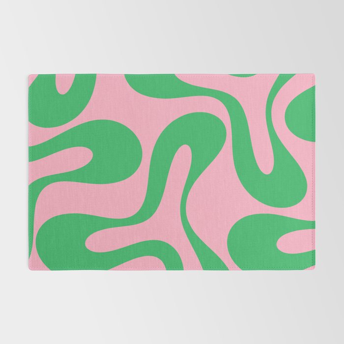 Pink and Green Soft Curves Retro Modern Abstract Pattern Rug Gallery Image 2