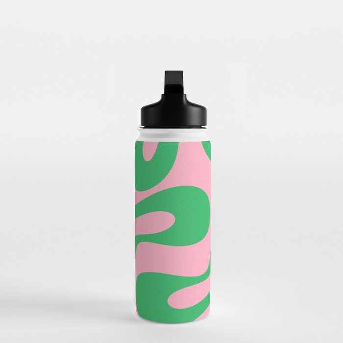 Pink and Green Soft Curves Retro Modern Abstract Pattern Water Bottle Gallery Image 3