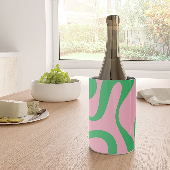 Pink and Green Soft Curves Retro Modern Abstract Pattern Wine Chiller Gallery Image 4