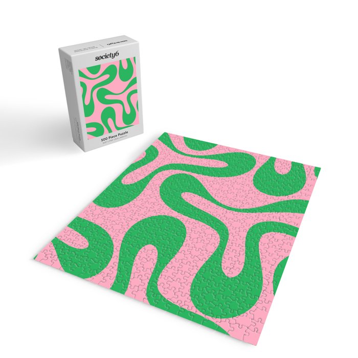 Pink and Green Soft Curves Retro Modern Abstract Pattern Jigsaw Puzzle Gallery Image 2