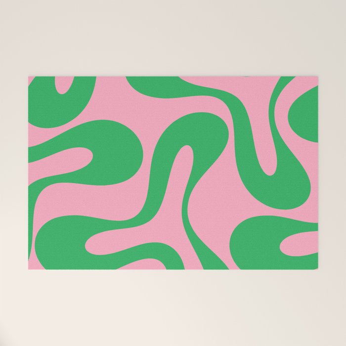 Pink and Green Soft Curves Retro Modern Abstract Pattern Welcome Mat Gallery Image 1