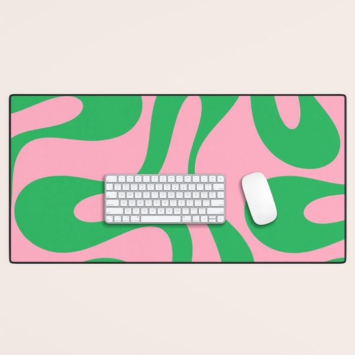 Pink and Green Soft Curves Retro Modern Abstract Pattern Desk Mat Gallery Image 1