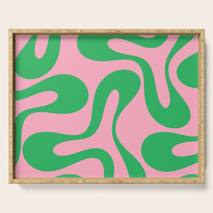 Pink and Green Soft Curves Retro Modern Abstract Pattern Serving Tray Gallery Image 1