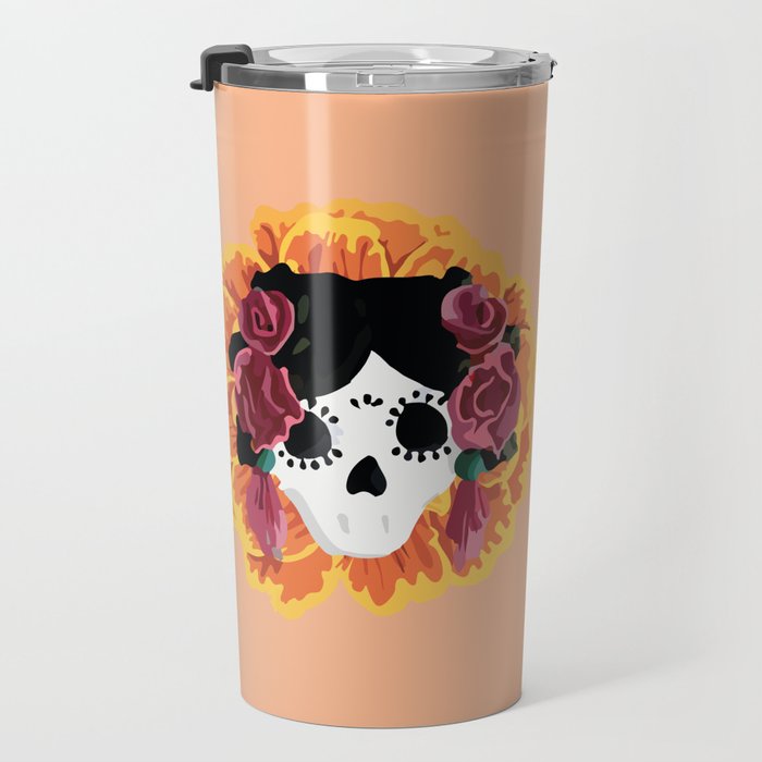 Catrina frida mexican kawaii cute sugar skull mexican style mexican flower marigold skeleton  Travel Mug Gallery Image 3