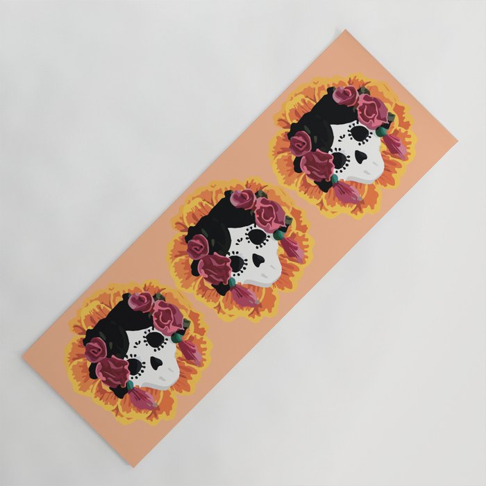 Catrina frida mexican kawaii cute sugar skull mexican style mexican flower marigold skeleton  Yoga Mat Gallery Image 1