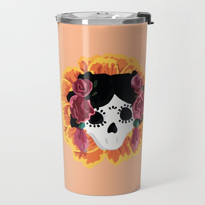 Catrina frida mexican kawaii cute sugar skull mexican style mexican flower marigold skeleton  Travel Mug Gallery Image 2