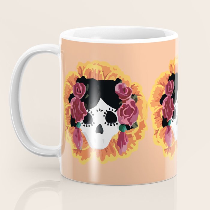 Catrina frida mexican kawaii cute sugar skull mexican style mexican flower marigold skeleton  Coffee Mug Gallery Image 3